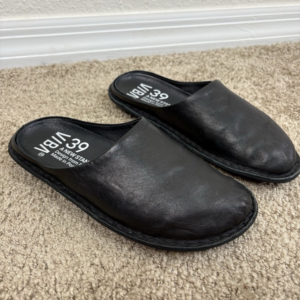 Vibae Viba Roma Leather Mule Slip On Clog Shoe Unisex EU 39 USW 9 USM 6 Black